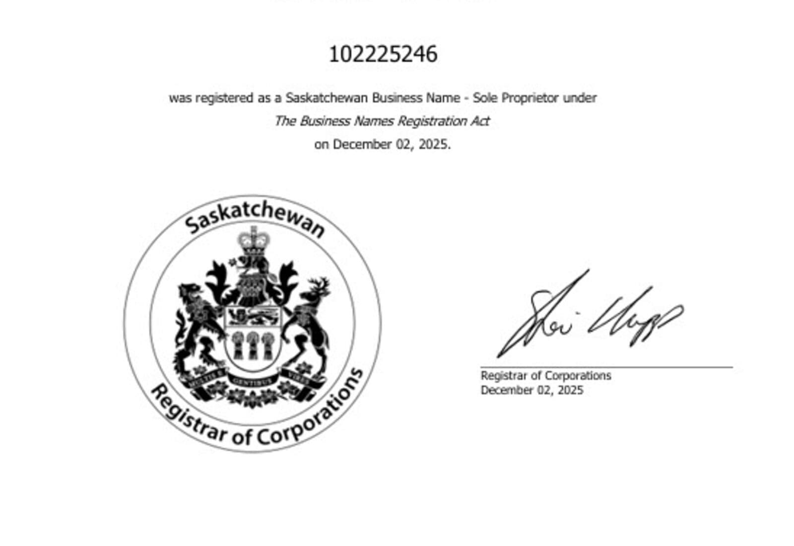 Official registration document representing public procurement