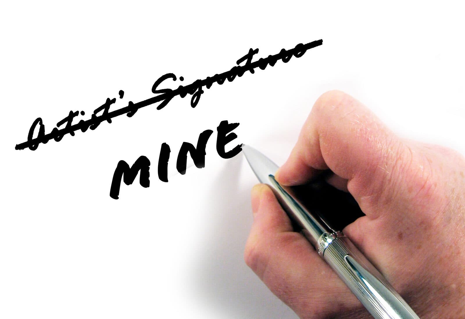 Hand signing a document representing authorship and rights